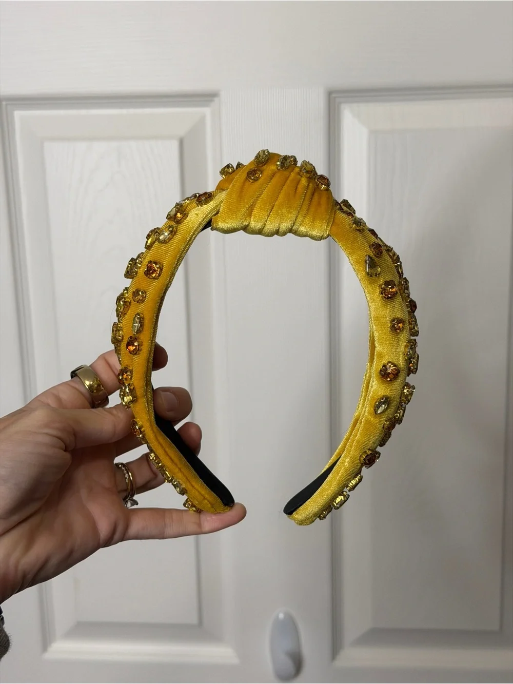 Bejeweled Yellow Velvet Knotted Headband